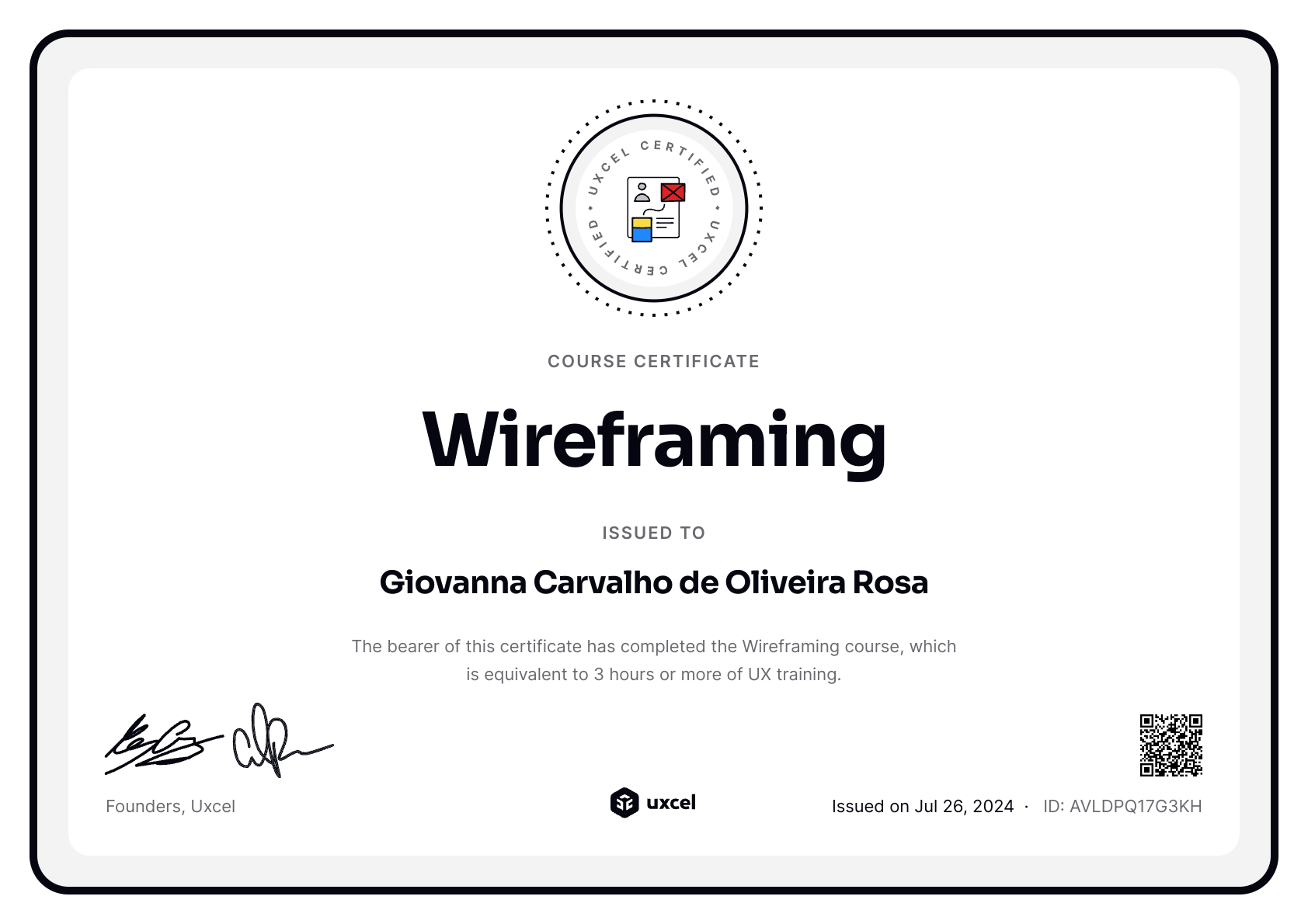 Giovanna Carvalho de Oliveira Rosa's certificate